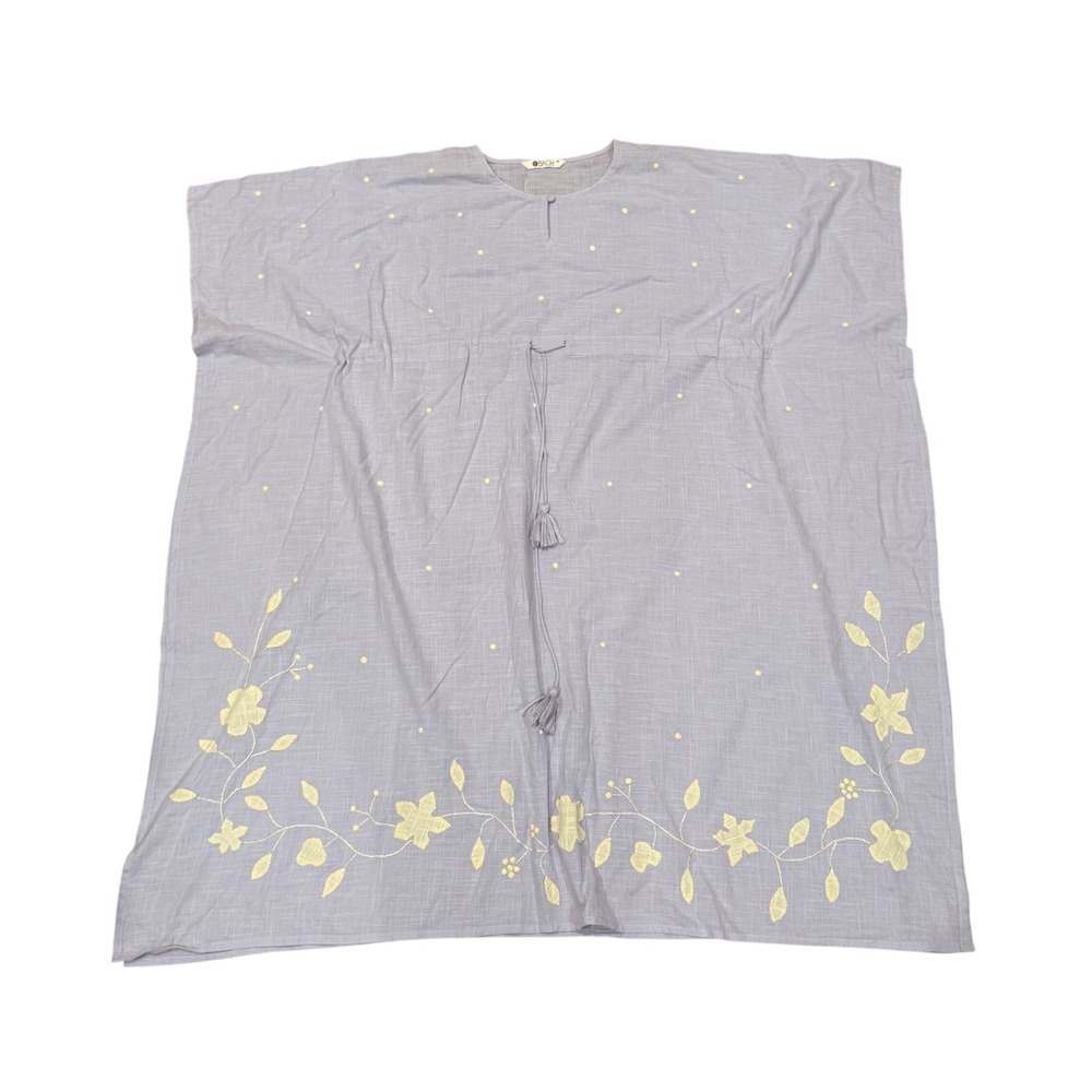 Bach Periwinkle Blue Floral Embroidered Kaftan Dress OS Tassel Drawstring Waist‎